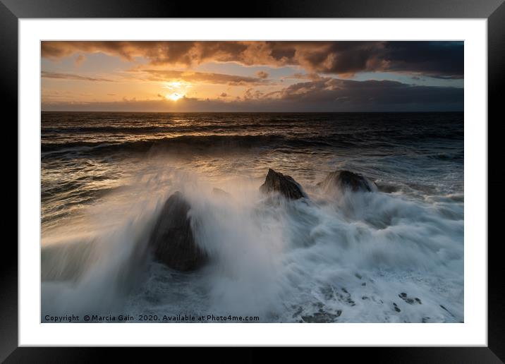 Trow Rocks in South Shields at sunrise Framed Mounted Print by Marcia Reay