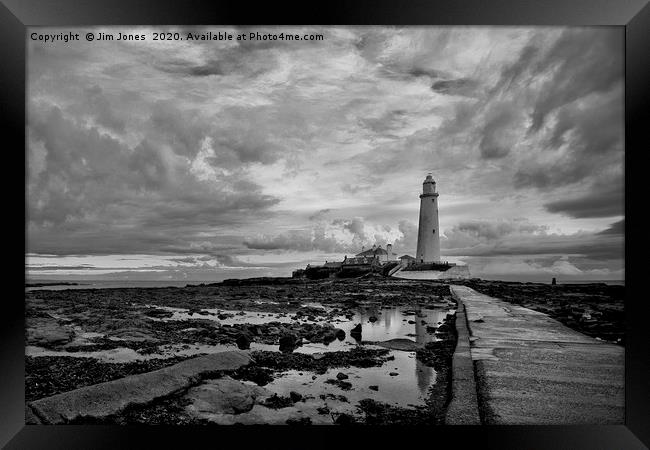 St Mary's Island in black and white Framed Print by Jim Jones