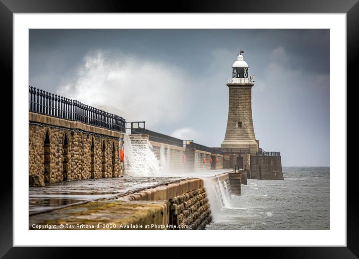 Waves Over Tynemouth Pier  Framed Mounted Print by Ray Pritchard