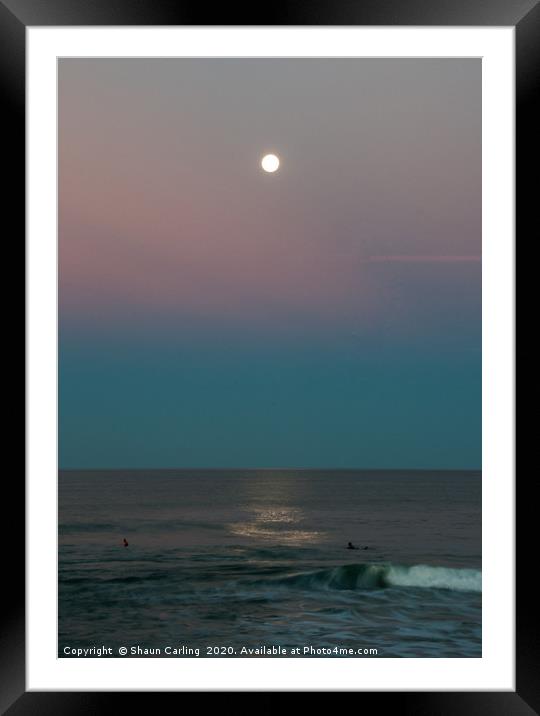Surfing By Moonlight Framed Mounted Print by Shaun Carling