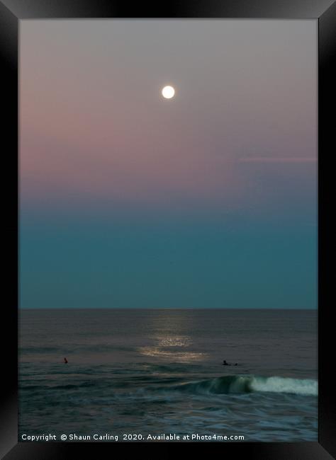 Surfing By Moonlight Framed Print by Shaun Carling