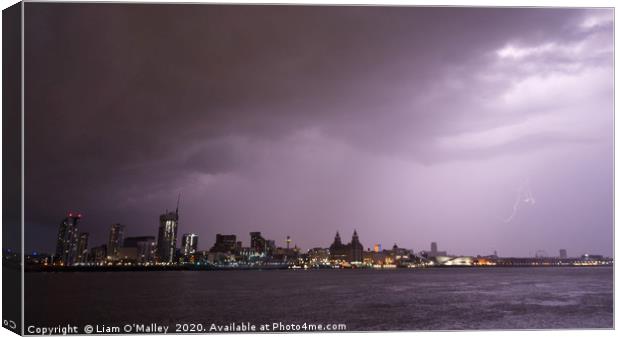 Lightning Crashes over the Liverpool Waterfront Canvas Print by Liam Neon