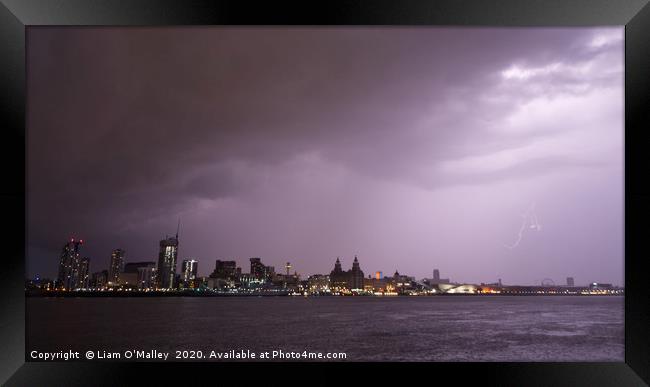Lightning Crashes over the Liverpool Waterfront Framed Print by Liam Neon