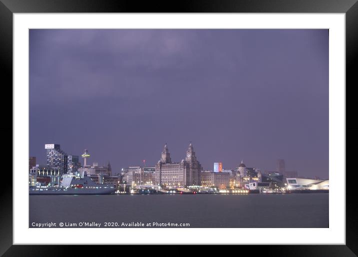 Liverpool Waterfront Lightning Illuminations Framed Mounted Print by Liam Neon