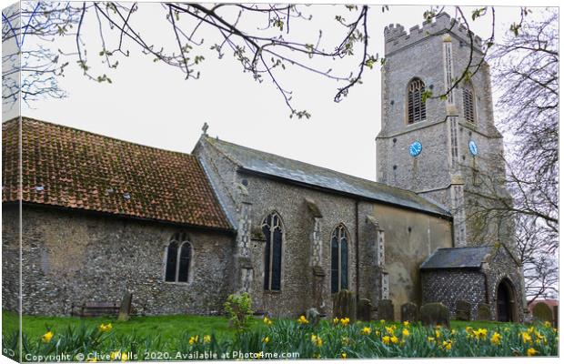 Daffodils in front of St. Faith`s Church, Gaywood Canvas Print by Clive Wells