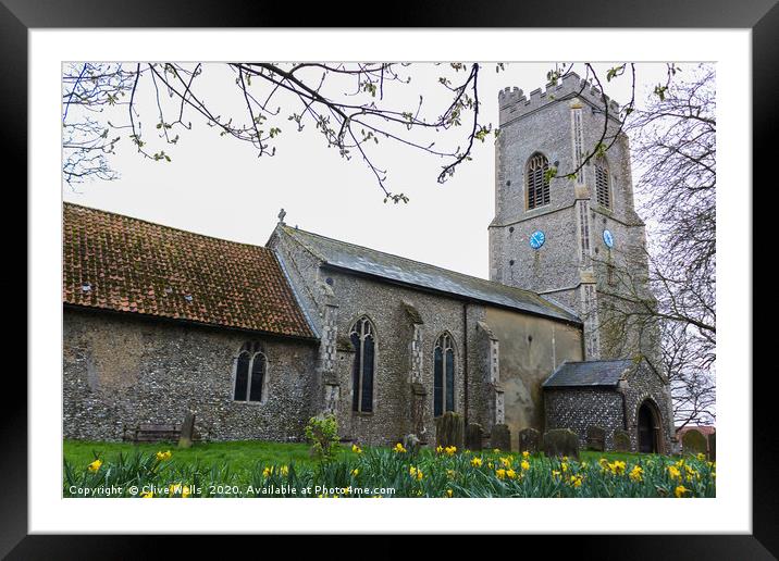 Daffodils in front of St. Faith`s Church, Gaywood Framed Mounted Print by Clive Wells