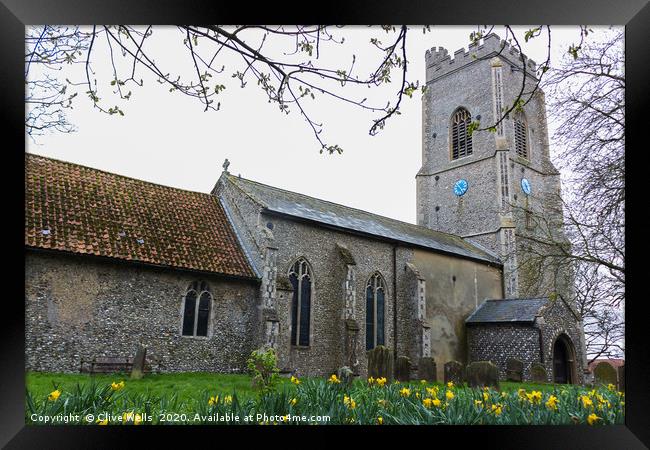 Daffodils in front of St. Faith`s Church, Gaywood Framed Print by Clive Wells