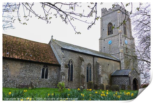 Daffodils in front of St. Faith`s Church, Gaywood Print by Clive Wells