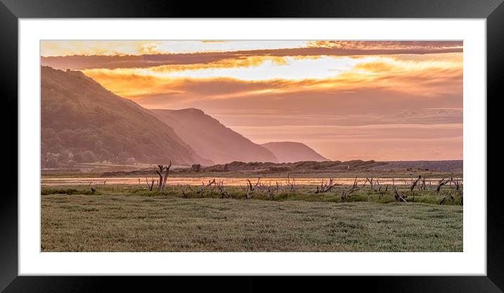 Late Summer Sunset Across Porlock Marsh Framed Mounted Print by Shaun Davey