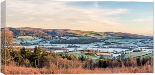 Frosty dawn view across the Vale of Porlock Canvas Print by Shaun Davey
