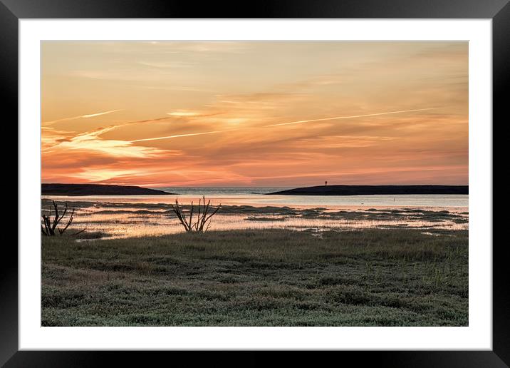 Sunset at high tide on Porlock Marsh Framed Mounted Print by Shaun Davey