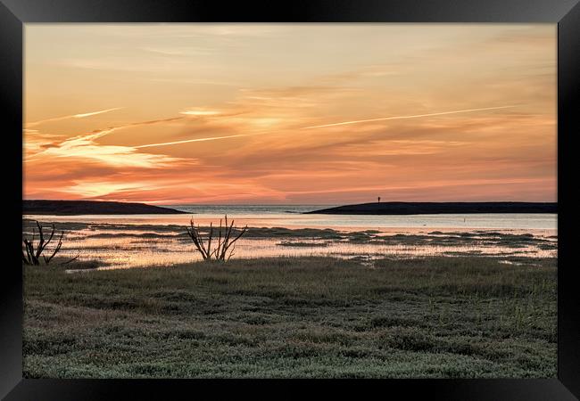 Sunset at high tide on Porlock Marsh Framed Print by Shaun Davey