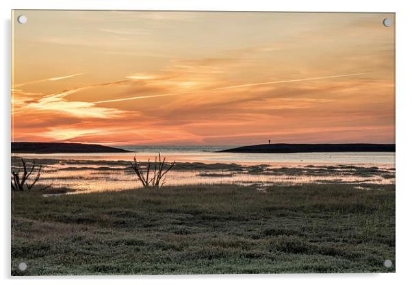 Sunset at high tide on Porlock Marsh Acrylic by Shaun Davey