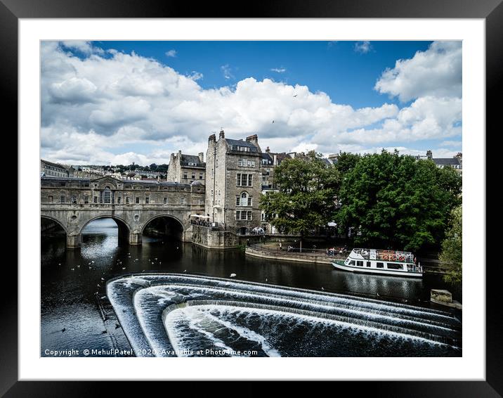 Pulteney Weir on the river Avon by Pulteney Bridge Framed Mounted Print by Mehul Patel