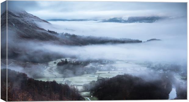 Mist over Grange in Borrowdale Canvas Print by John Malley