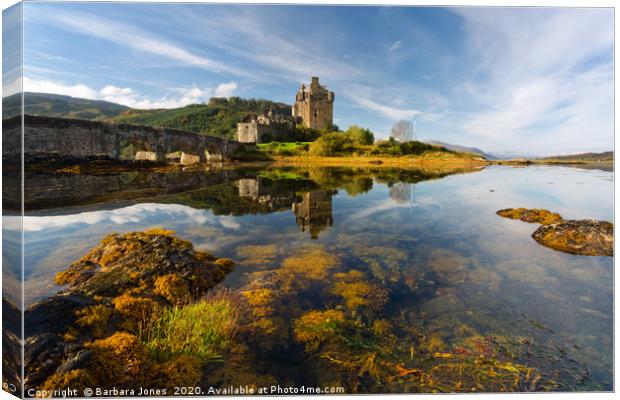 Eilean Donan Castle Summer Reflections Scotland Canvas Print by Barbara Jones