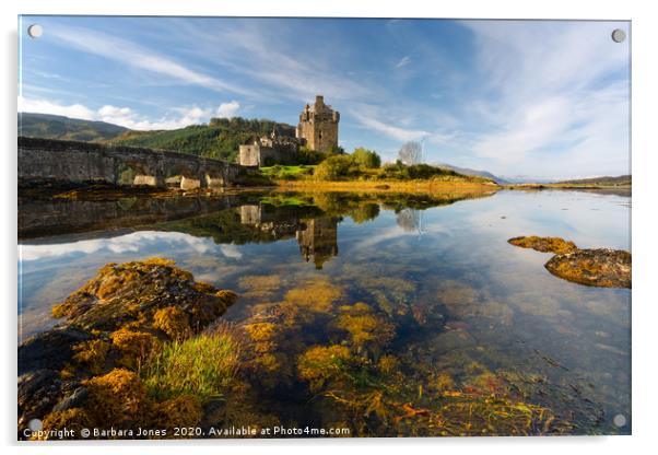 Eilean Donan Castle Summer Reflections Scotland Acrylic by Barbara Jones