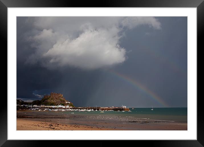 Mont Orgueil Castle rainbow Framed Mounted Print by Gail Johnson