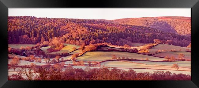Frosty dawn fields on the Vale of Porlock Framed Print by Shaun Davey