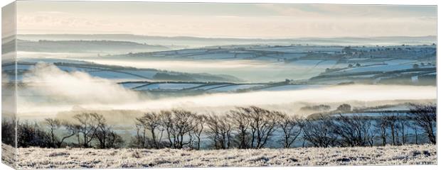 Snowy, misty view from Dunkery Canvas Print by Shaun Davey