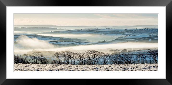 Snowy, misty view from Dunkery Framed Mounted Print by Shaun Davey