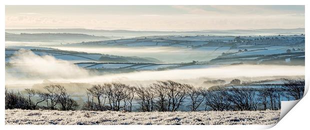 Snowy, misty view from Dunkery Print by Shaun Davey