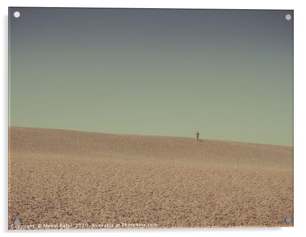 Person walking up Chesil beach, Dorset, England, U Acrylic by Mehul Patel