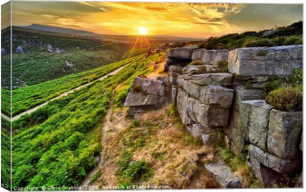 Upper Burbage Edge in last light Canvas Print by Chris Drabble