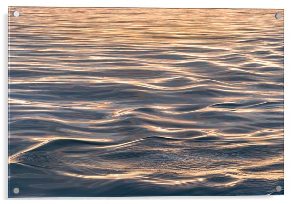 Close-up of soft sea waves at sea at sunset gold h Acrylic by RUBEN RAMOS