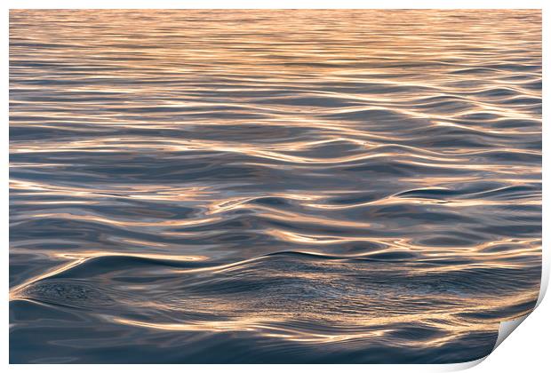 Close-up of soft sea waves at sea at sunset gold h Print by RUBEN RAMOS