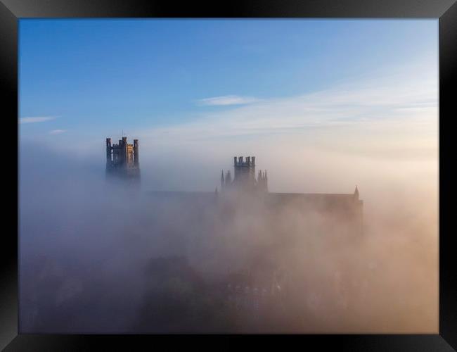 Ely Cathedral on a misty morning, 16th June 2020 Framed Print by Andrew Sharpe