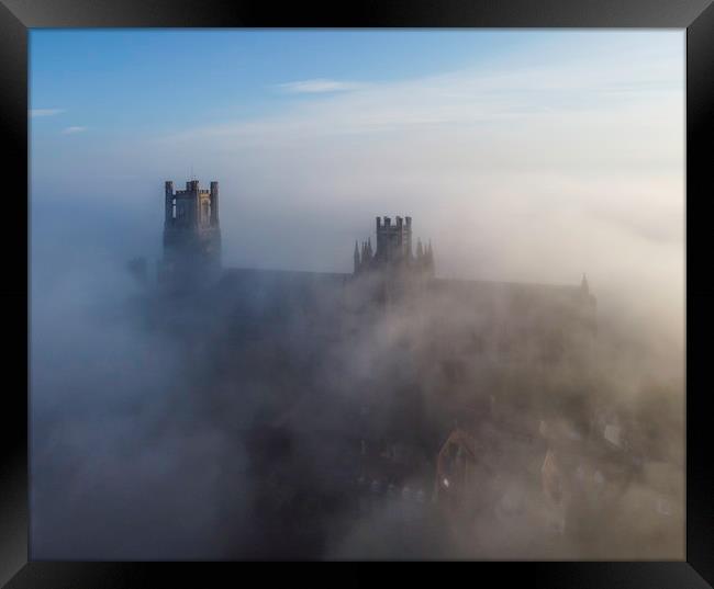 ELy Cathedral on a misty morning, 16th June 2020 Framed Print by Andrew Sharpe