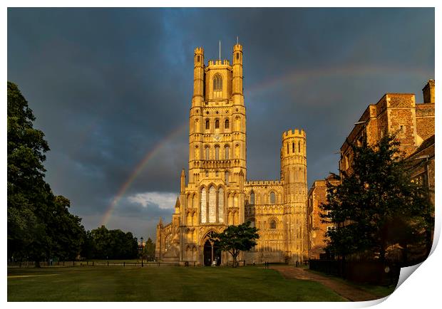 Rainbow behind ELy Cathedral, 15th June 2020 Print by Andrew Sharpe