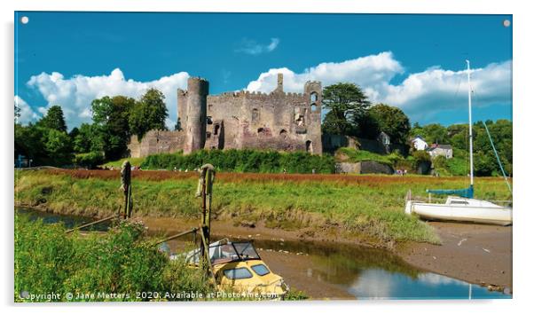 Laugharne Castle Acrylic by Jane Metters