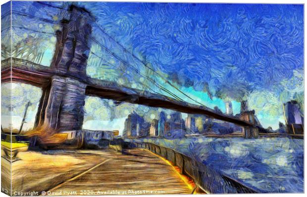Manhattan Bridge Van Gogh Canvas Print by David Pyatt