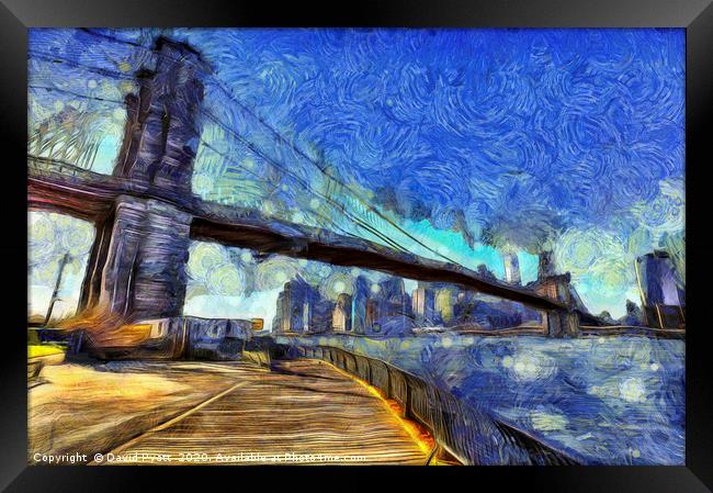 Manhattan Bridge Van Gogh Framed Print by David Pyatt