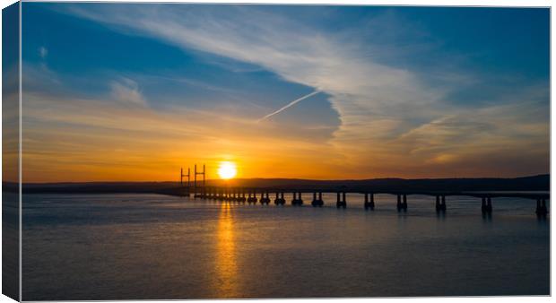 Sunset over the Severn Bridge Canvas Print by John Hudson