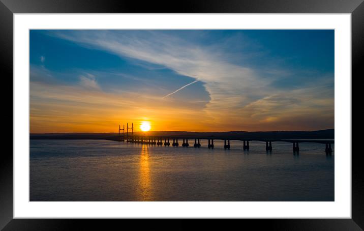 Sunset over the Severn Bridge Framed Mounted Print by John Hudson