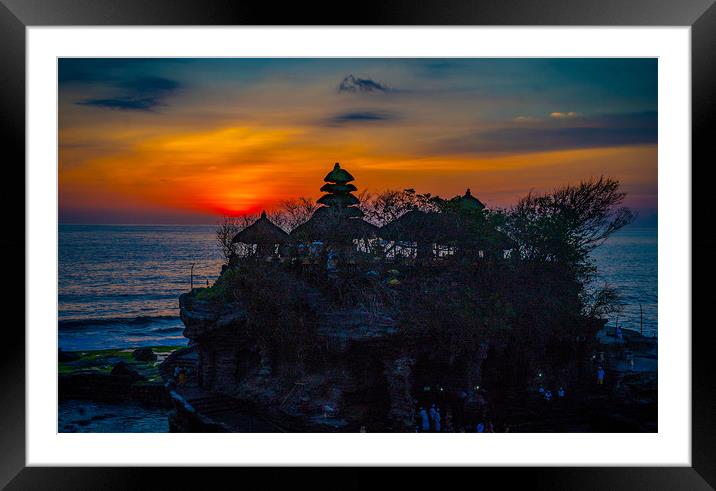 Sunset at Tanah Lot Temple, Bali. Framed Mounted Print by John Hudson