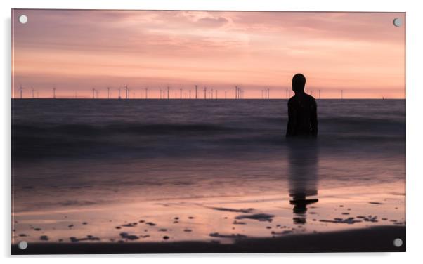 Iron Man watches out to sea at dusk Acrylic by Jason Wells