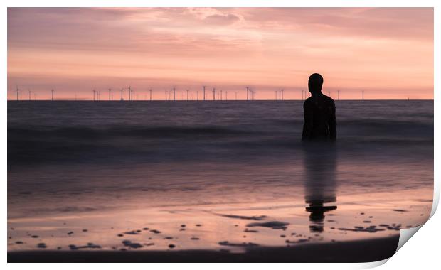 Iron Man watches out to sea at dusk Print by Jason Wells