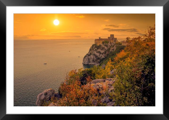 Amazing sunset over Mediterranean Duino Castle. It Framed Mounted Print by Sergey Fedoskin