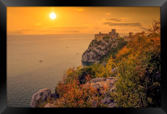 Amazing sunset over Mediterranean Duino Castle. It Framed Print by Sergey Fedoskin