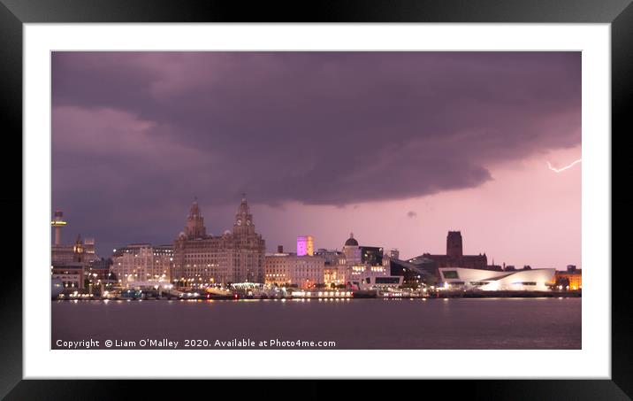 Spark of Lightning over the Liverpool Waterfront Framed Mounted Print by Liam Neon