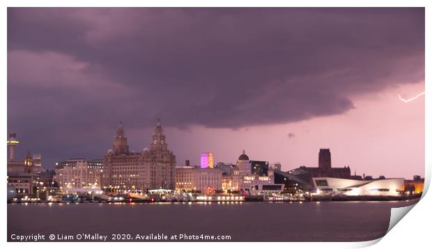 Spark of Lightning over the Liverpool Waterfront Print by Liam Neon