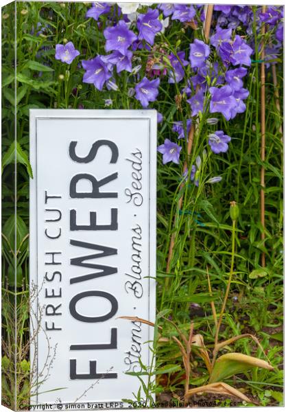 Garden flowers with fresh cut flower sign 0722 Canvas Print by Simon Bratt LRPS
