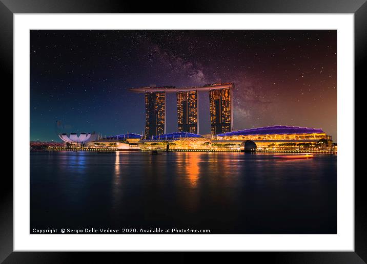 Panorama  of Singapore at night Framed Mounted Print by Sergio Delle Vedove