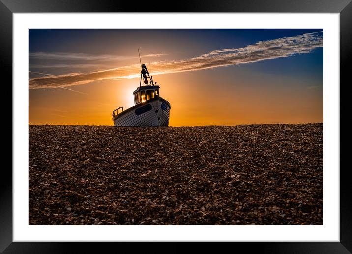 Fishing Boat on the Beach at Dungerness at sunrise Framed Mounted Print by Dave Collins