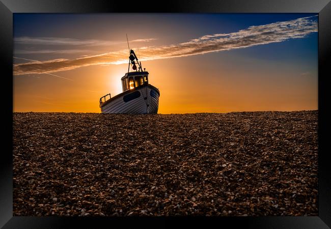 Fishing Boat on the Beach at Dungerness at sunrise Framed Print by Dave Collins