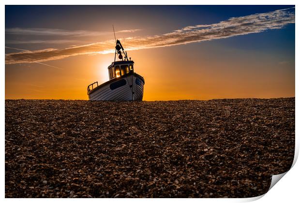 Fishing Boat on the Beach at Dungerness at sunrise Print by Dave Collins